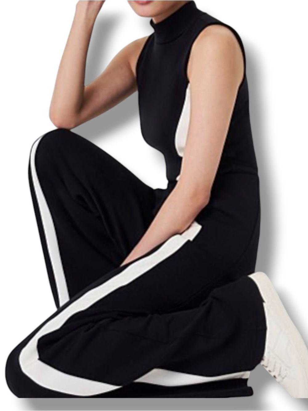 SPANX AirEssentials Stripe Jumpsuit Medium TALL Black White - Picture 4 of 11